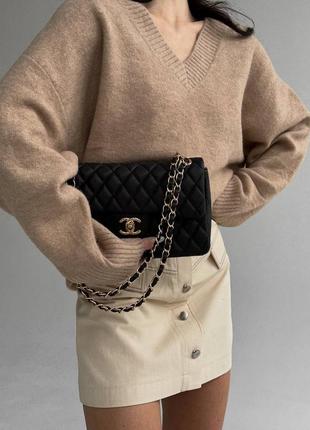 Брендовая женская сумочка шанель ченный цвет, золотая фурнитура8 фото