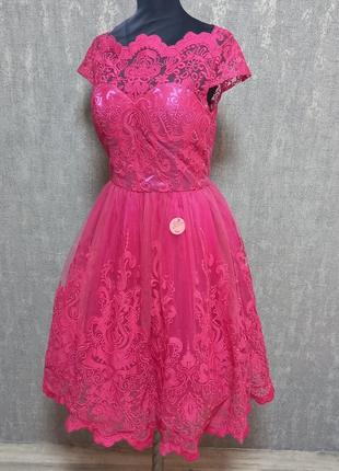 Сукня ,плаття святкове ,вечірне ,випускне, мереживо,нове,фуксія,розове.1 фото
