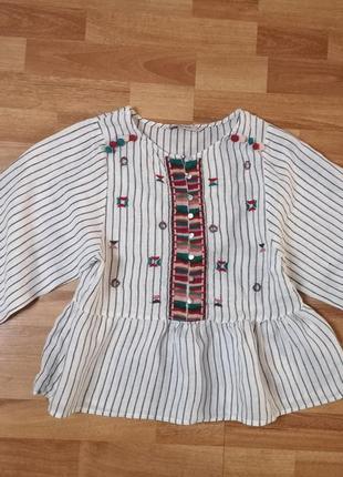 Лляна блузка в стилі етно, вишиванка стилізована с-м