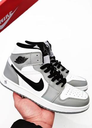 Кроссовки nike air jordan 1 retro серые, женские высокие кеды