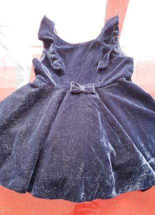 Polarn o.pyret нарядное пышное бархатное синее с блеском платье девочке 1.5-2г 18-24м 86-92см