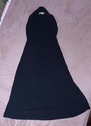 Коттоновое длинное черное платье asos petite размер 10 ткань жатка.3 фото