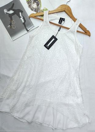 Белая блузка туника кружевная майка