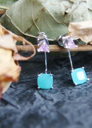 Сережки серьги пуссеты стерлинговое серебро кристал аккуратные