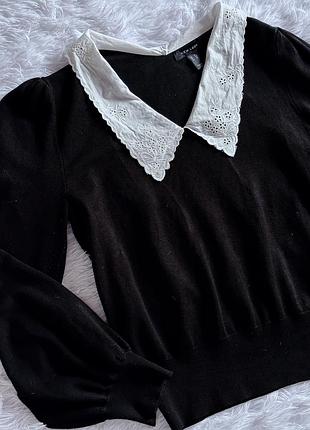 Трендовый черный реглан new look с кружевным воротником