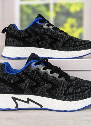 Кросівки чоловічі чорні із синім текстильні на пінковій підошві