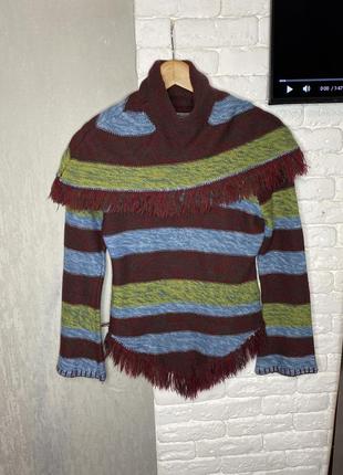 Оригинальный дизайнерский свитер винтажная кофта гольф с бахромой в полоску exit, m/l3 фото