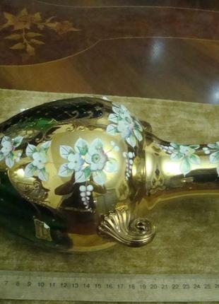Оригинальная красивая ваза смальта лепка позолота эмаль богемия чехословакия3 фото