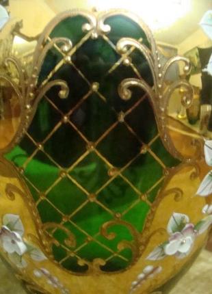 Оригинальная красивая ваза смальта лепка позолота эмаль богемия чехословакия5 фото