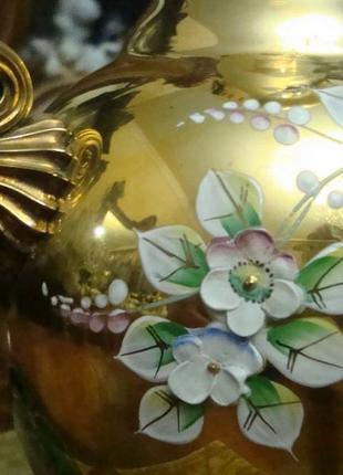 Оригинальная красивая ваза смальта лепка позолота эмаль богемия чехословакия7 фото