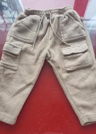 Minoti теплі товсті флісові бежеві спортивні штани з кишенями карго хлопчику 18-24 м 86-92 см
