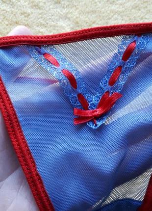 Новые яркие сексуальные синие красные гипюровые открытые трусики стринги бикини гипюр с-м/8-10/36-38/44-46 la senza3 фото