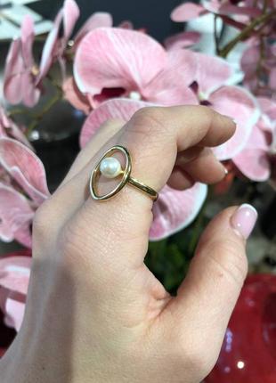 Нежное колечко, новое с жемчугом, золотое кольцо2 фото