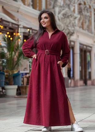 Женское платье длинное батал розовое синее терракотовое бордовое коричневое оливковое демисезонное1 фото