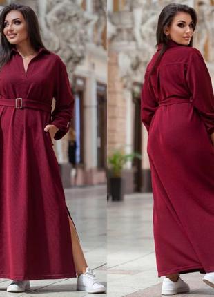 Женское платье длинное батал розовое синее терракотовое бордовое коричневое оливковое демисезонное3 фото