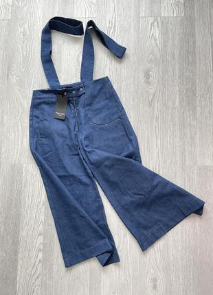 Крутые джинсовые 100% коттон кюлоты на подтяжках cher nika размер xs-s
