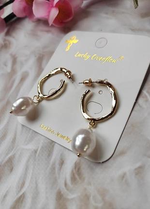 Сережки кільця з перлинкою