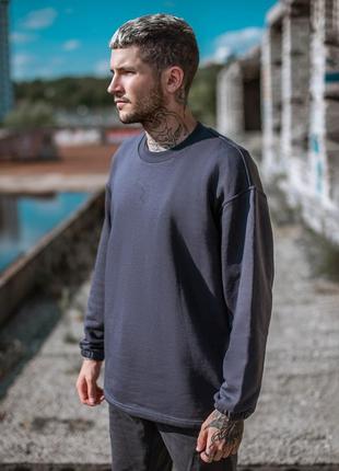 Світшот оверсайз чоловічий огонь пушка fred темно-сірий7 фото