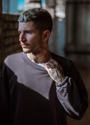 Світшот оверсайз чоловічий огонь пушка fred темно-сірий4 фото