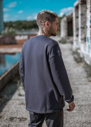 Світшот оверсайз чоловічий огонь пушка fred темно-сірий8 фото