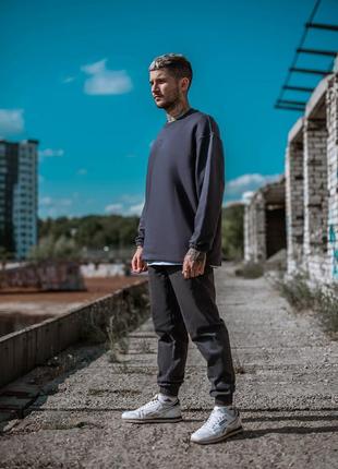 Світшот оверсайз чоловічий огонь пушка fred темно-сірий3 фото