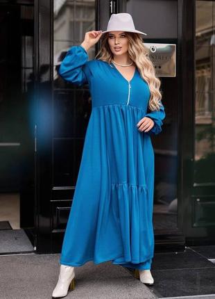 Жіноча сукня довга батал синя бірюзова сіра фіолетова демісезонна плаття великих розмірів