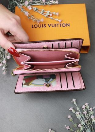 Розкладний жіночий брендовий гаманець вертикальний модний на кнопці з рожевою вставкою4 фото