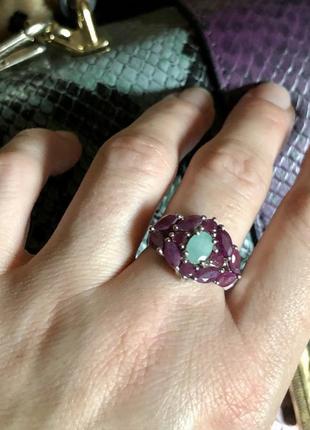 Серебряная кольца,кольцо 925 проба с натуральным изумрудом,рубинами.4 фото
