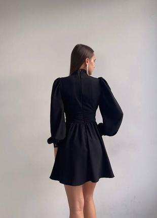 Женское короткое черное свободное платье с декольте с длинным свободным рукавом с акцентом на талии с м л хл 44 46 48 50 s m l xl3 фото