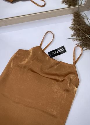 Шелковое платье мини золотистое коричневое капучино1 фото