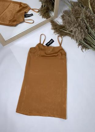 Шелковое платье мини золотистое коричневое капучино5 фото