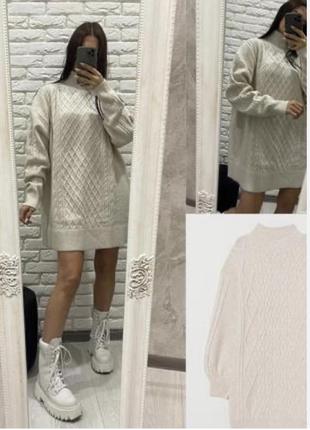 Свитер вязаный платье из смеси шерсти h&m размер м молочный шерстяной