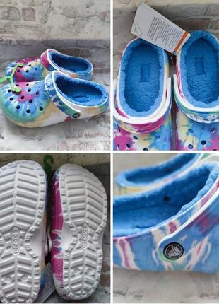 Кроксы утеплённые мехом crocs classic tie dye unisex для женщин и мужчин