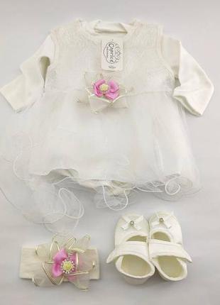 Подарунковий набір 0 до 4 місяців плаття для хрещення подарунок новонародженого біле3 фото