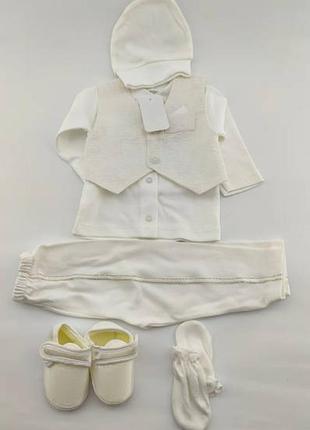 Подарунковий набір костюм 0 до 4 місяців туреччина для хрещення новонародженого білий2 фото