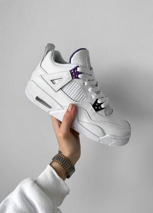 Жіночі шкіряні кросівки air jordan 4 retro “white/violet” premium