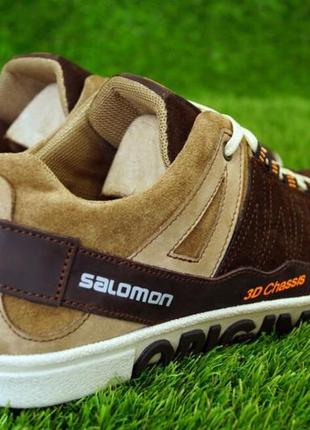 Стильные кроссовки,спортивные ботинки кожаные коричневые мужские саломон salomon (весна/осень/деми/демисезонные) для мужчин, удобные, комфортные6 фото