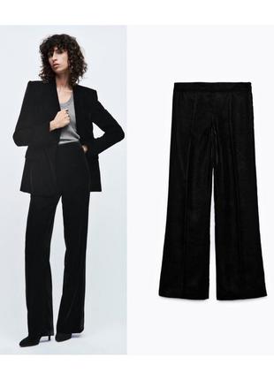 Широкие брюки бархатные zara расклешенные штаны с высокой посадкой черные брюки вечерние брюки палаццо2 фото