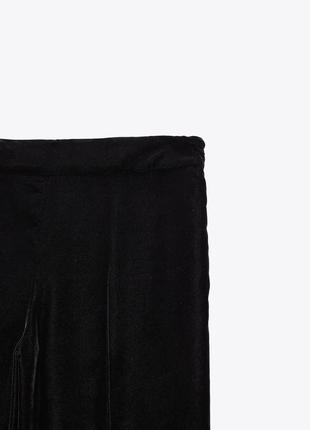 Широкие брюки бархатные zara расклешенные штаны с высокой посадкой черные брюки вечерние брюки палаццо5 фото