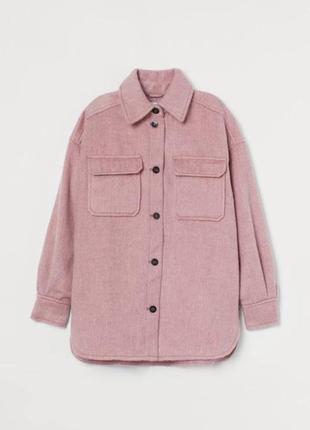 Куртка рубашка шерстяная от h&amp;m нежно-розовая2 фото