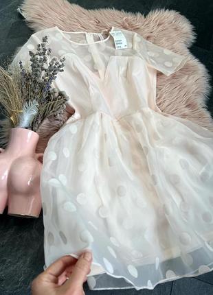 Красивое платье в горох из органзы, имеет подклад, красивое пудрово-розовый цвет h&amp;m3 фото