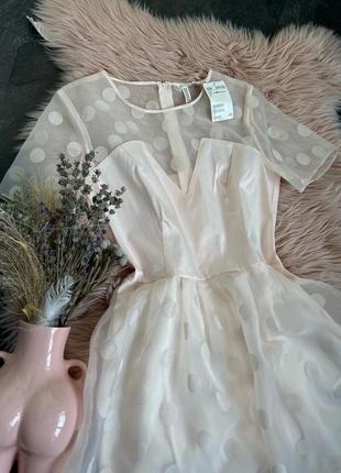 Красивое платье в горох из органзы, имеет подклад, красивое пудрово-розовый цвет h&amp;m4 фото
