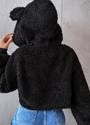 Кофта худи с капюшоном и ушками мех плюш teddy барашек  тедди кофта худи з капюшоном та вушками хутр9 фото