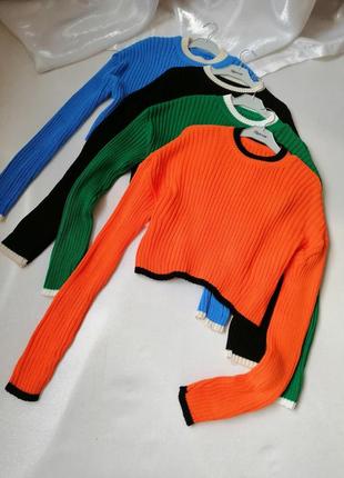 Укороченный свитер нежный кашемир в рубчик удлинённый рукав разные цвета производитель турция голубо1 фото