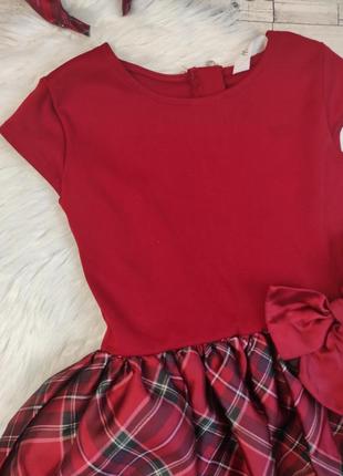 Детское платье h&m для девочки красное с обручем пышная юбка в клеточку размер 134-1402 фото