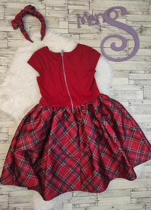 Детское платье h&m для девочки красное с обручем пышная юбка в клеточку размер 134-1404 фото