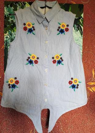 Детская рубашка в полоску с цветочной вышивкой george