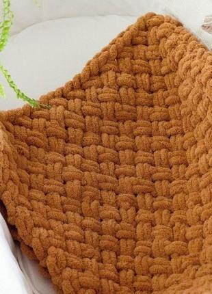 Плюшевий плед ручної роботи 180*220 (білий, молочний, коричневий, рудий, сірий, синій, блакитний, бірюзовий,