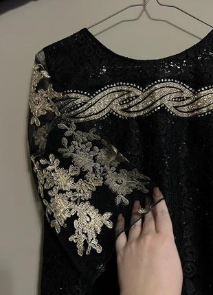 Платье черное вечернее с паетками, золотая вышивка1 фото