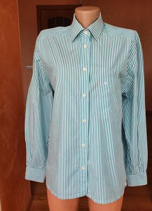 Якісна вільна натуральна котонова сорочка/блуза в полоску. сорочка біло-зелена s-xl